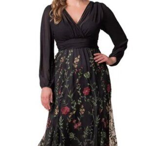 Kiyonna Black Enchanted Garden Isabella Embroidered Mesh Gown